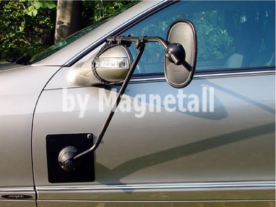 Mirror with magnetic support for caravan